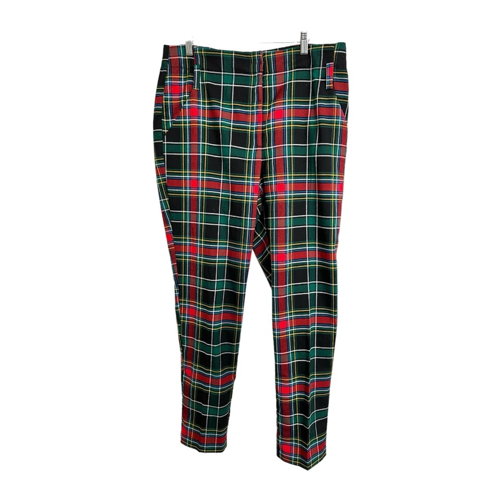 New York & Company 7th Avenue Tartan Plaid Trousers Zip & Tabs Size 14 Tall